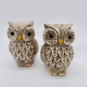 Vintage Owl Salt and Pepper Shakers Ceramic Brown 3.25"